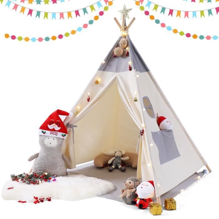 Tente de Jeu pour Enfants Tipi Tente pour Enfants en matériaux 100%  naturels ; Tente Indienne pour Chambre d'enfant en Coton et Bois pour  l'intérieur