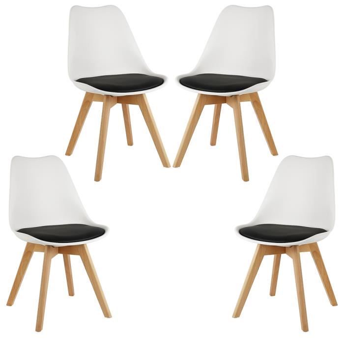 Lot de 4 chaises de salle à manger rétro,assise rembourrée et pieds en bois Noir Lot de 4 chaises de salle à manger rétro,assise rembourrée et pieds en bois Noir