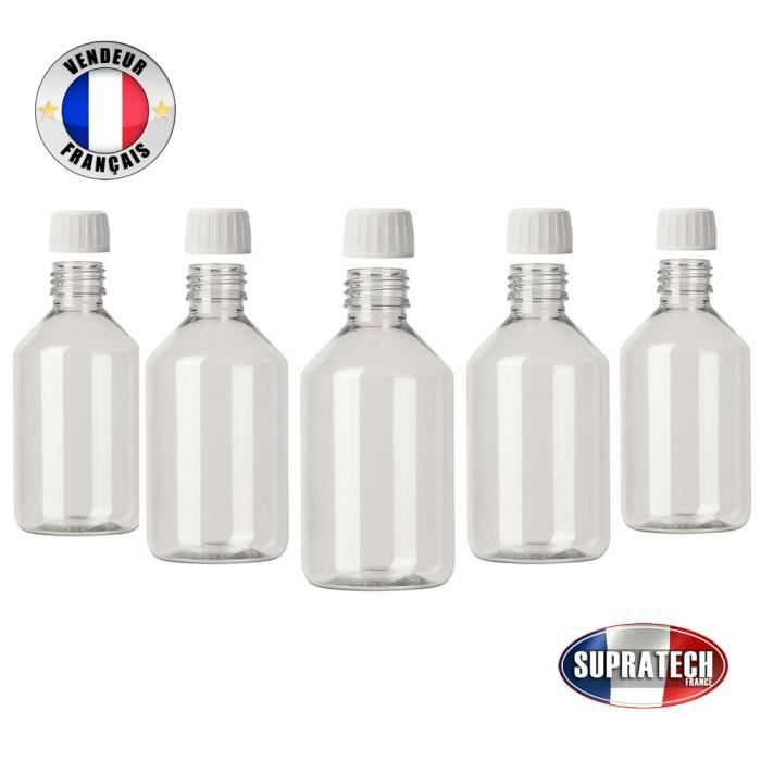 Lot de 5 Bouteilles 250 ml Vide Transparente pour Remplissage E-Liquide