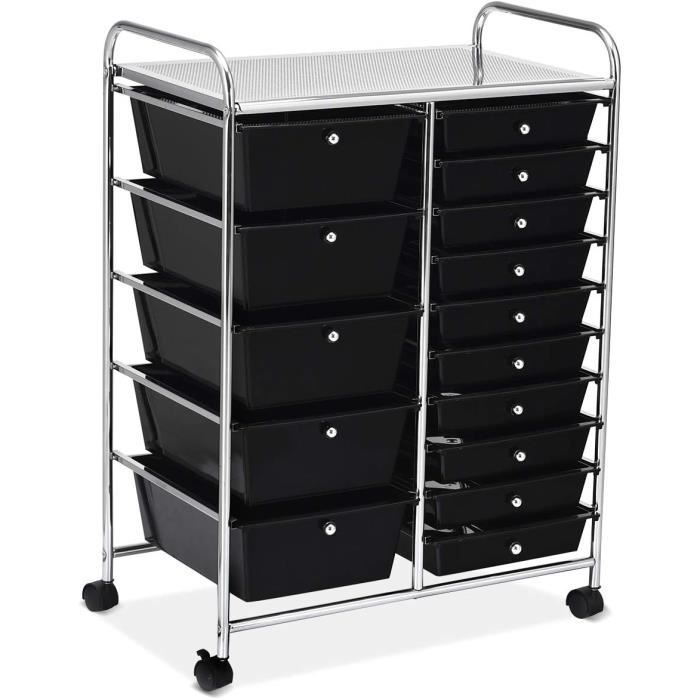 Tour Rangement Chariot De Rangement 12 Tiroirs GOPLUS Avec Roulettes - Tour Organisateur Métal Pour Bureau, Chambre, 64x38x75 Cm Noir Chariot Roulettes Organisation