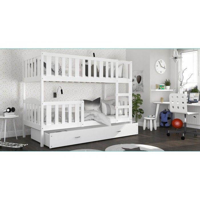 Lit superposé enfant 80 x 160 cm Teo - Matelas et Tiroir inclus - Certifié Oeko-Tex - Blanc - blanc Lit superposé enfant 80 x 160 cm Teo - Matelas et Tiroir inclus - Certifié Oeko-Tex - Blanc - blanc