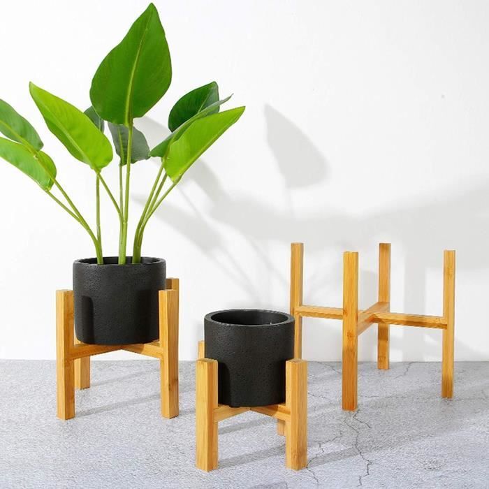 Support De Pot De Fleurs En Bambou Réglable JIIKOOAI - Pour Pots De 20 à 30 Cm - Style Milieu Du Siècle