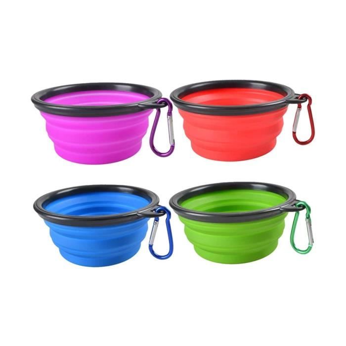 Lot de 4 gamelles pliables en silicone pour petit chien – bol portable avec mousqueton pour eau et nourriture
