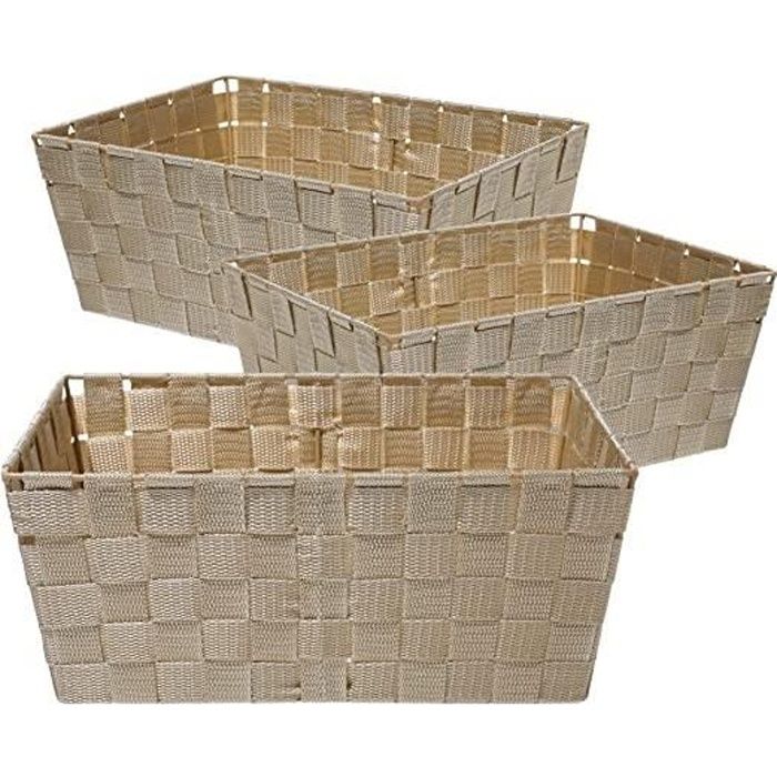 Lot de 3 Panier de salle de bains, Polypropylène, 33 x 23 x 14 cm, Beige