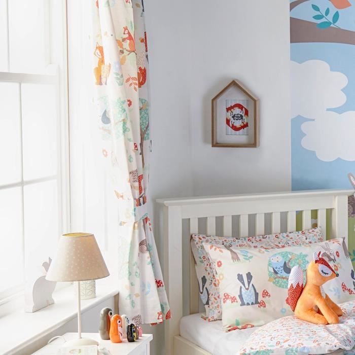 Woodland Animaux Rideaux Plisses Et Embrasses Assorties 66 X 72 Entierement Doubles Prets A Enfant Renard Ecureuil Creme Cdiscount Maison