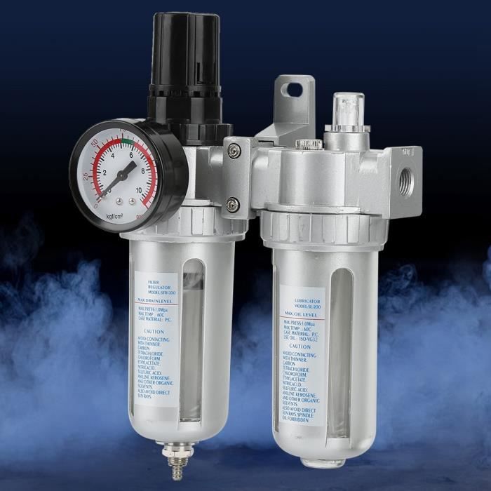 Séparateur d/'eau à air comprimé 1//4 Compresseur d/'air comprimé avec séparateur d/'eau et raccords rapides Réducteur de pression Unité de maintenance