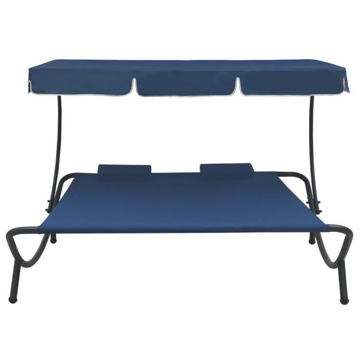 Economique❤ Chaise longue Bain de soleil Mode - Lit de repos dextérieur avec auvent et oreillers Bleu ♪♪22537