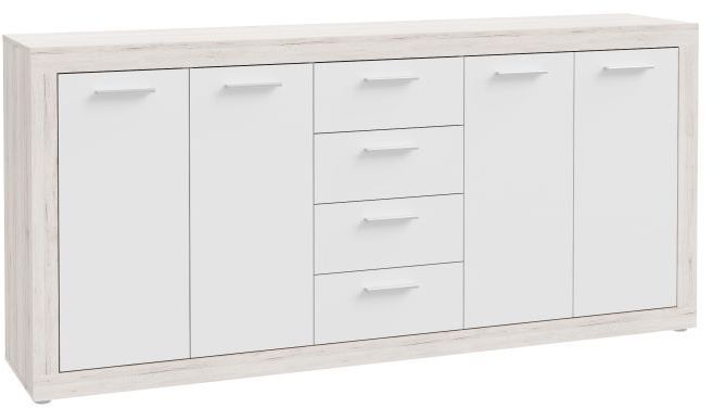 Buffet - BACCIO - Chêne / Blanc mat - 4 portes - 4 tiroirs - 1971 x 41 x 919 cm