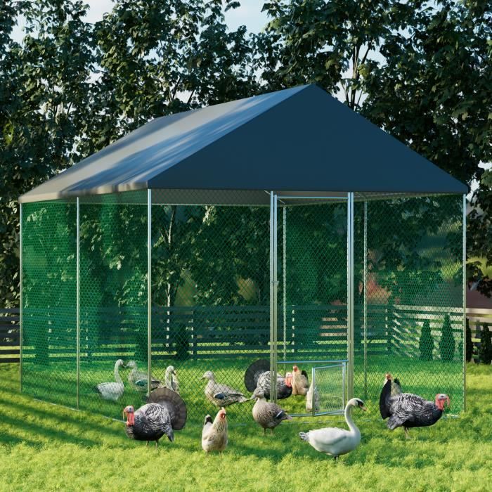 Comparer les prix de Parc à Poules Grande Taille Cadre en Fer 4x3 M Enclos Poulailler Chenil Extérieur 12 m2