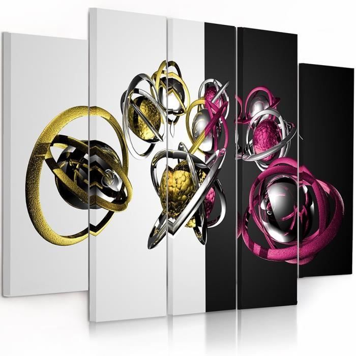 Tableau Deco Multi Panneaux Mural Impression Sur Toile 200x100 Moderne Abstraction Espace Planetes Gris Noir Jaune Rose Cdiscount Maison