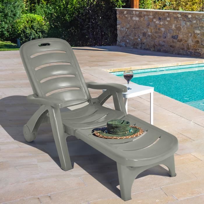 Outsunny Chaise longue de jardin pliante dossier réglable sur 4 niveaux, trou de lecture et appui-tête 72L x 194l x 31H cm Gris | France