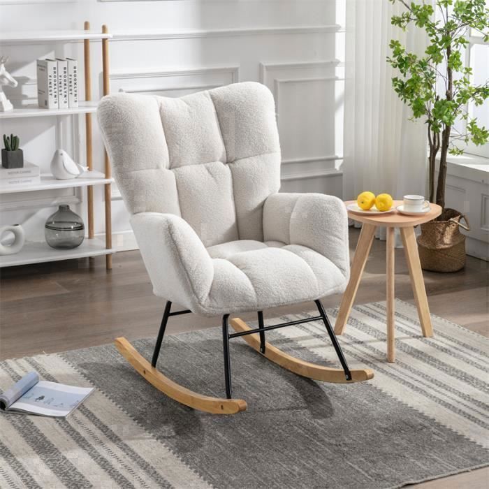 Fauteuil à bascule scandinave - DREAMMESPACE - Teddy - Blanc - 80x70x95cm - 12kg