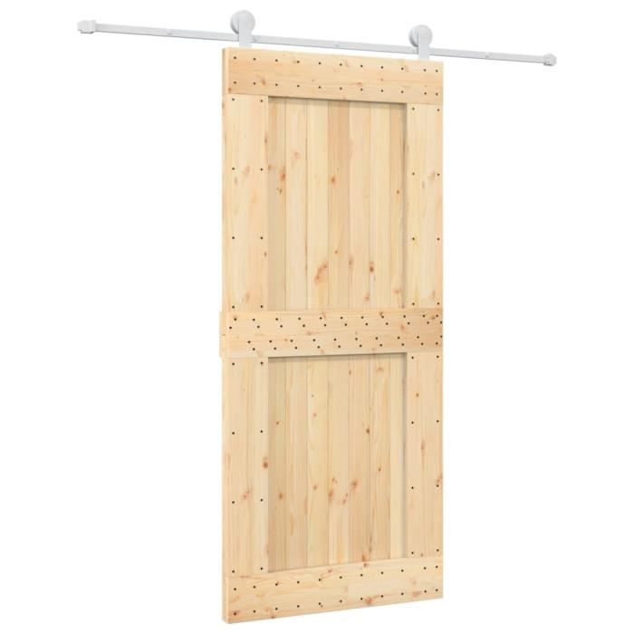 Kit Porte Coulissante En Pin Massif 90x210 Cm – Neuf