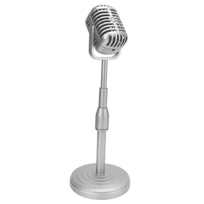 Estink Microphone Faux Rétro - Accessoire Déco Ou Photo - Style Vintage Années 50 - Pour Décor, Scène, Costume - Argenté (80x165 Mm)