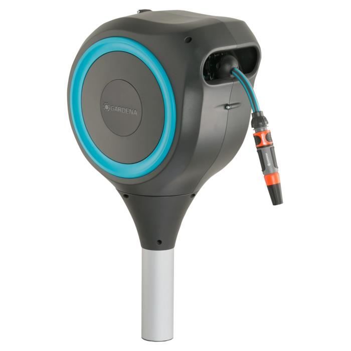 Dévidoir automatique sur pic RollUp S 15 m - GARDENA - Liseret bleu - Enroulement automatique du tuy
