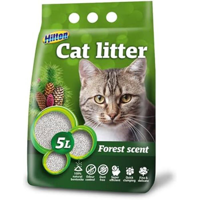 Meilleurs prix pour Litière pour chat - HILTON - BENTONIT 5L - Odeur de forêt - Naturelle - Agglomérante