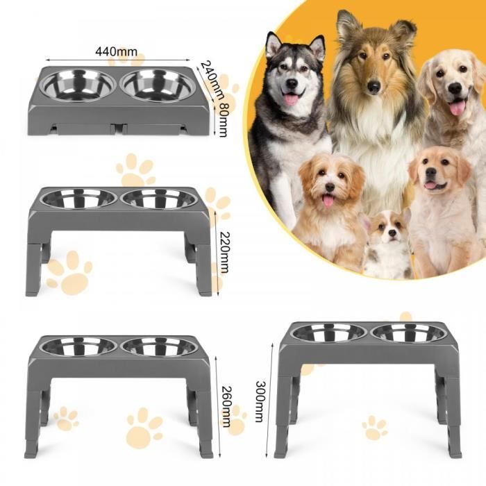 Meilleurs prix pour Gamelle pour chien réglable en hauteur - JEOBEST - Gris - Acier inoxydable+ PP