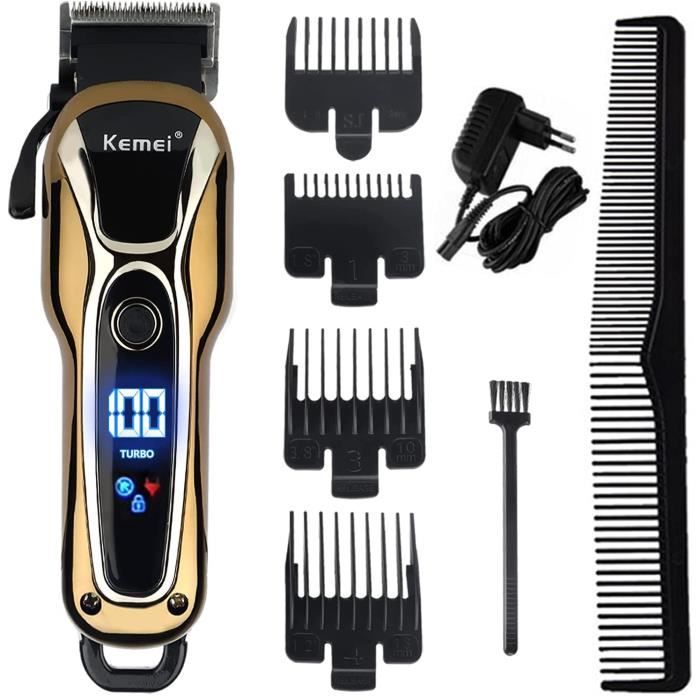 Tondeuse à Cheveux Professionnelle KEMEI - Sans Fil - 4 Peignes de Guidage  - Acier Inoxydable - Cdiscount Electroménager