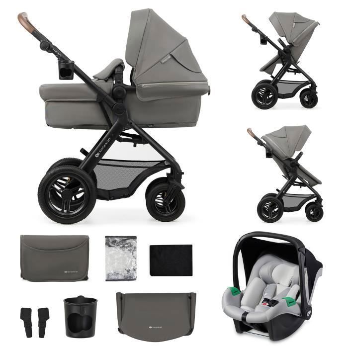 Poussette 3en1 Combinée Kinderkraft MOOV2 AIR De la naissance à 27 kg Siège auto Mink PRO I-Size inclus Gris clair