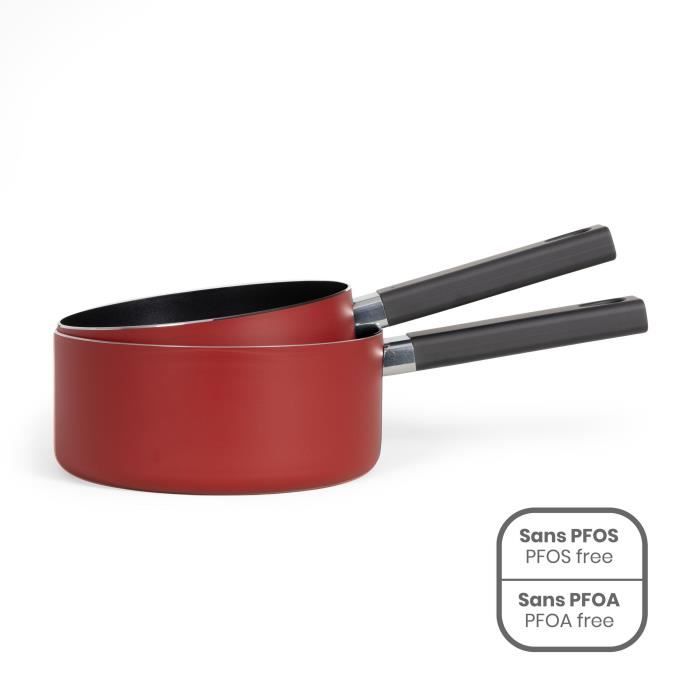 Set de 2 casseroles LIVOO MEP154R Antiadhésif sans PFOA ni PFOS Manche silicone Tous feux dont induction