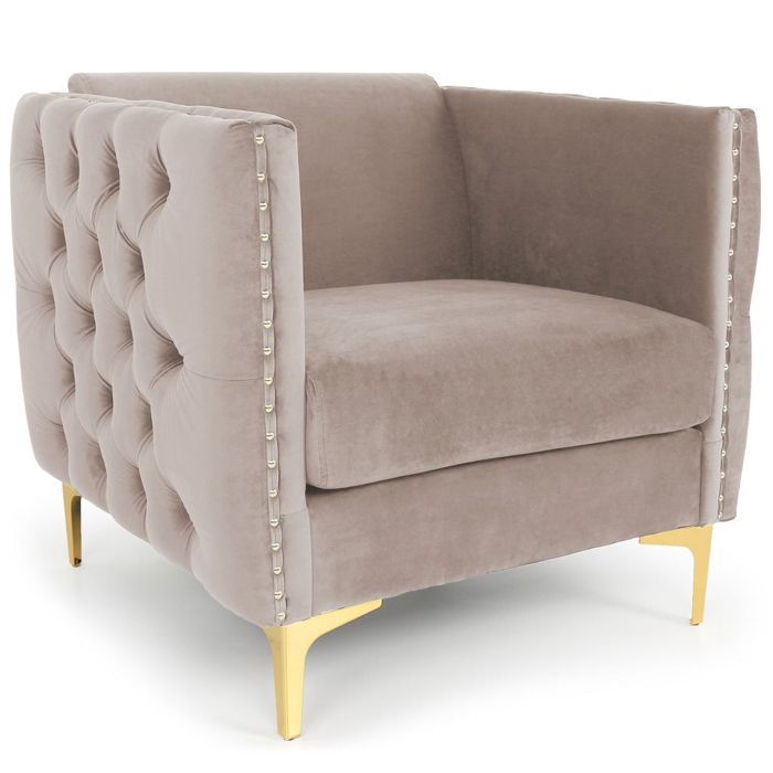 MENZZO Fauteuil Joshua Velours Taupe MENZZO Fauteuil Joshua Velours Taupe