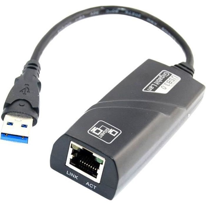 Carte réseau - Adaptateur réseau USB - LAN - Adaptateur Fast Ethernet USB,  Version : USB 3.0 - SuperSpeed, Connexion 1 : USB A mâle, Connexion 2 : RJ45  femelle, Compatibilité : Windows, Vitesse max. Vitesse : 1000 Mb/s.