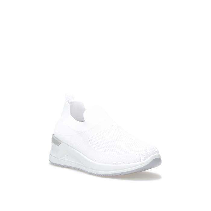 Baskets compensées slip-on - Femme - Blanc - Talon compensé - Fermeture élastique - Maille texturée