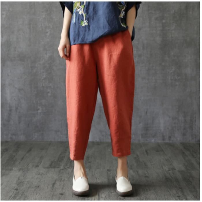 Pantalon Femme 7/8 Ample En Imitation Lin - Confortable, été, Cordon élastique, Style Décontracté Yoga
