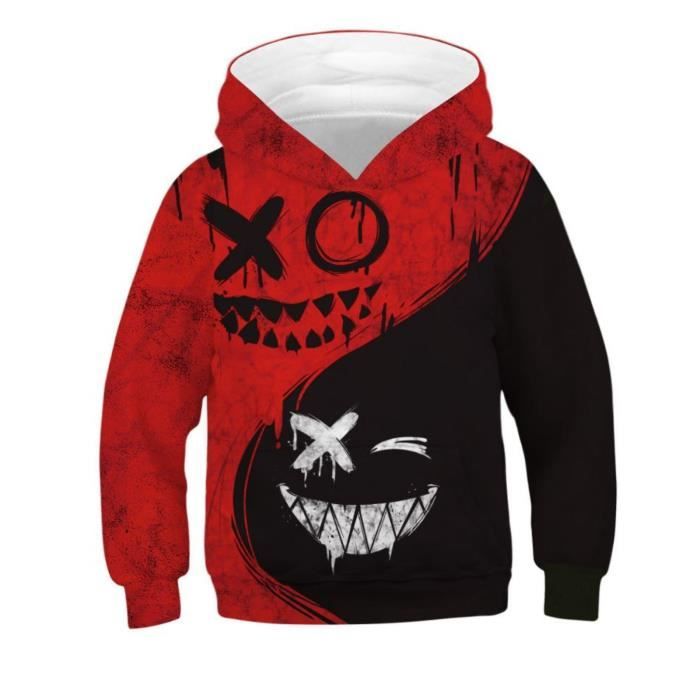 Sweat à Capuche Enfant 3D Rouge Manches Longues - Mixte