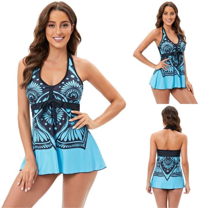 Maillot De Bain Une Pièce Femme Avec Jupette - Grande Taille, Effet Minceur, Cache-ventre - Imprimé Floral - 82% Nylon, 18% Élasthanne