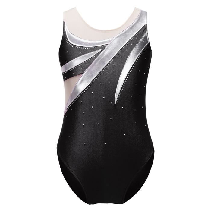 Justaucorps Danse AISLOR Fille - Sans Manches, Strass, Maille Transparente, Pour Patinage, Gymnastique, Ballet, Concours