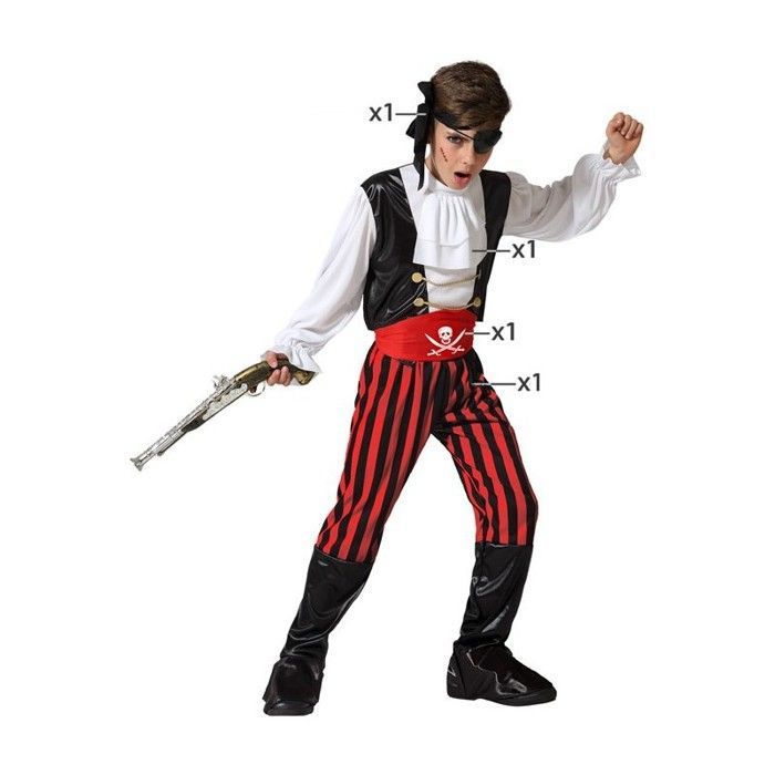 Déguisement Pirate Homme Corsaire Rayé Noir/Rouge – Costume Adulte Taille M Complet Atosa