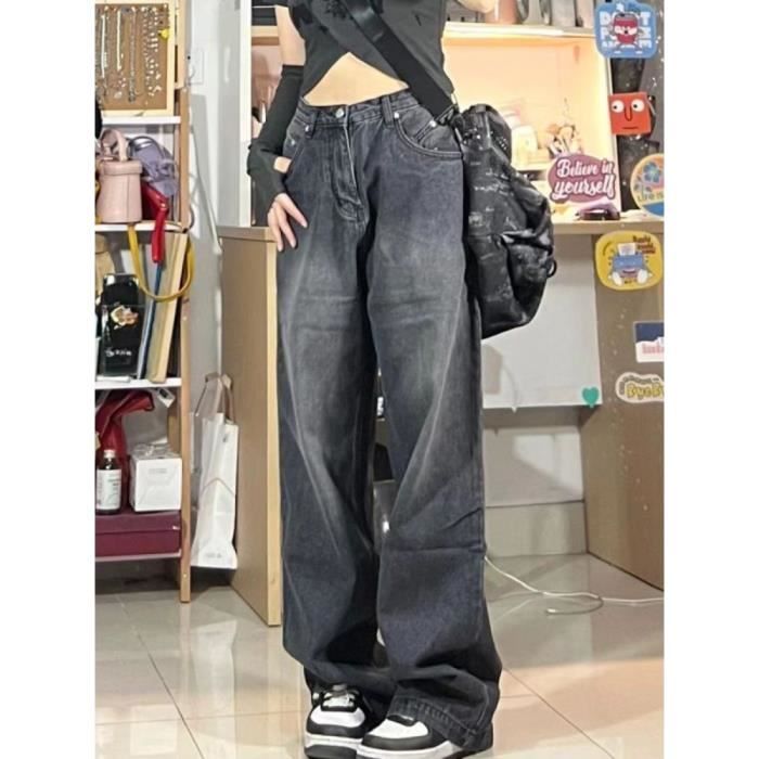 Jeans Jean Long Basique pour Femme Streetwear Simple Ulzzang All Match Loisirs DistMurcia Delave Vintage Denim black gray A Blanc Cdiscount Pret a Porter