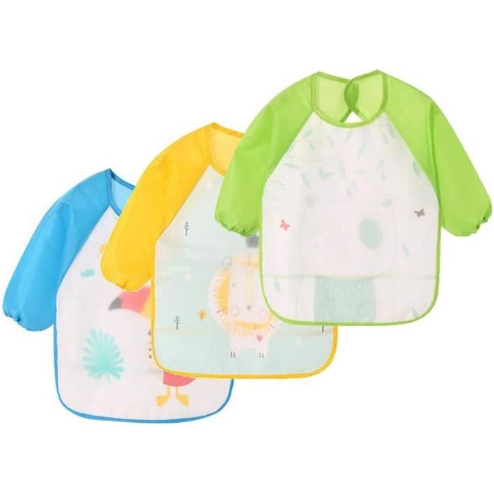 Novago 3 Bavoirs Tabliers Resistants A L Eau A Manches Longues Tabliers De Repas De Jeu De Peinture Pour Les Enfants 6 A 24 Mois Cdiscount Puericulture Eveil Bebe