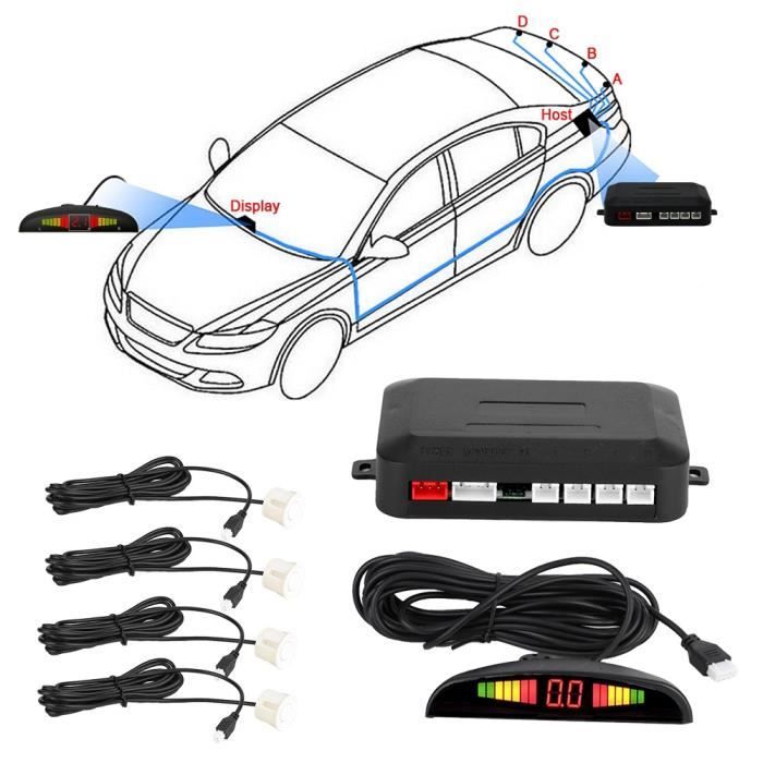 Kit Radar De Recul Voiture 12V Avec 8 Capteurs + écran LCD - Détection Avant/arrière 30-250 Cm - Alerte Sonore Et Visuelle - 6