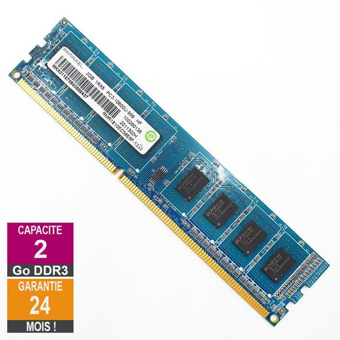 Barrette Mémoire 2Go RAM DDR3 Ramaxel RMR1810EC58E8F DIMM PC3-10600U 1Rx8 - Ramaxel