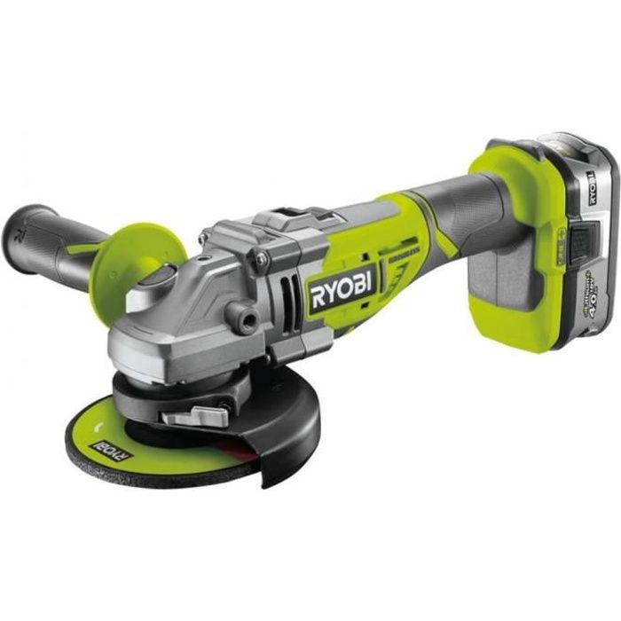 Meuleuse d'angle RYOBI 18V LithiumPlus OnePlus Brushless - 1 batterie 4,0 Ah - 1 chargeur rapide - R