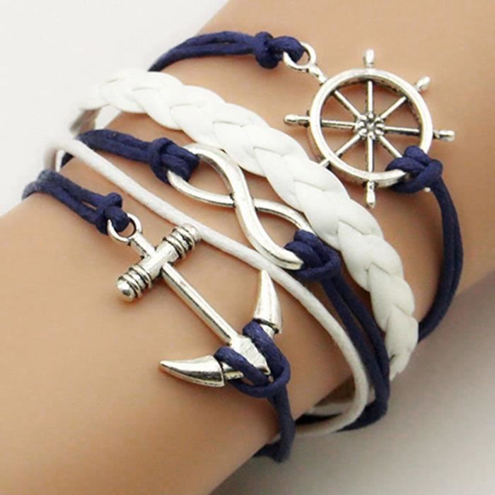 Lot De 6 Bracelets Homme En Cuir Tressé Multicouches - Style Vintage Et Tendance - Noir - Neuf Avec Étiquettes