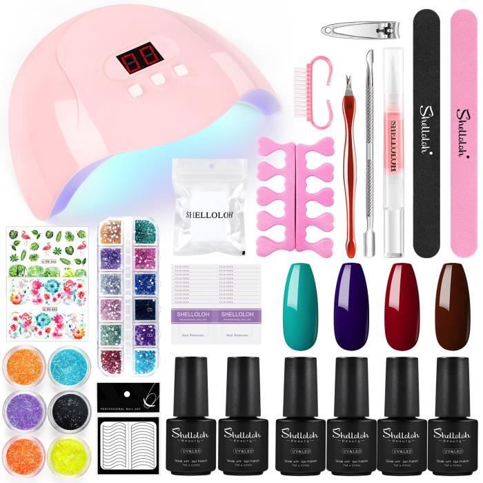 SHELLOLOH 4 Couleurs Vernis a Ongles Kit de Manucure avec Lampe LED UV