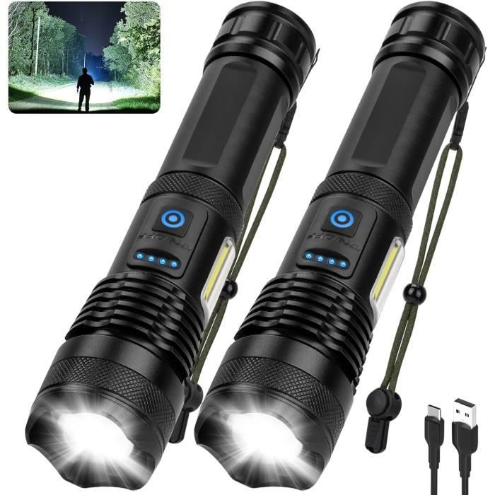 Lampe Torche LED Ultra Puissante 100 000 Lumens – Rechargeable, étanche IPX7, 5 Modes – Idéale Camping, Randonnée, Urgence