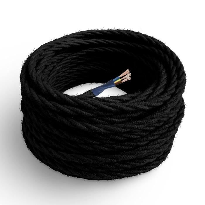 Câble Électrique Textile Couleur Noir, Torsadé, Jute, 1 Mètre, Avec ...