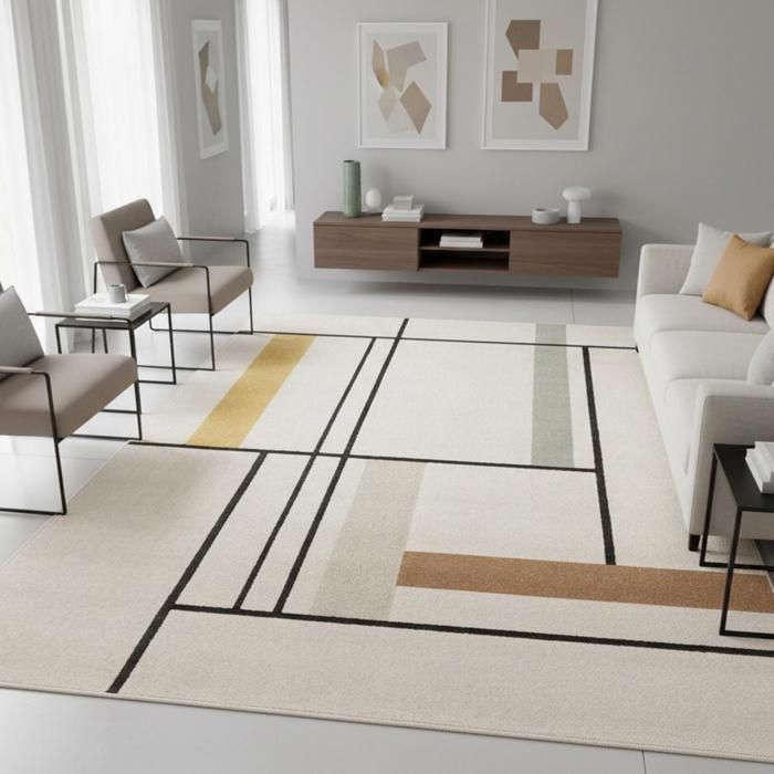 Tapis Salon Et Chambre 120x170 Cm Beige - Épaisseur 4 Mm, Polypropylène, Style Scandinave, Neuf Avec étiquettes