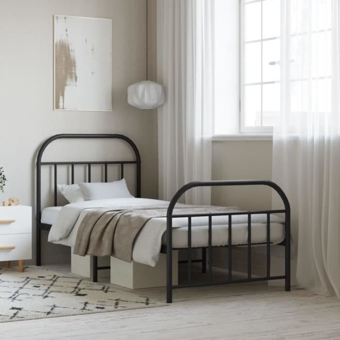 Elegant 90 x 190 cm Cadre de lit Adulte métal avec tête de lit-pied de lit noir 90x190 cm 15 Kg
