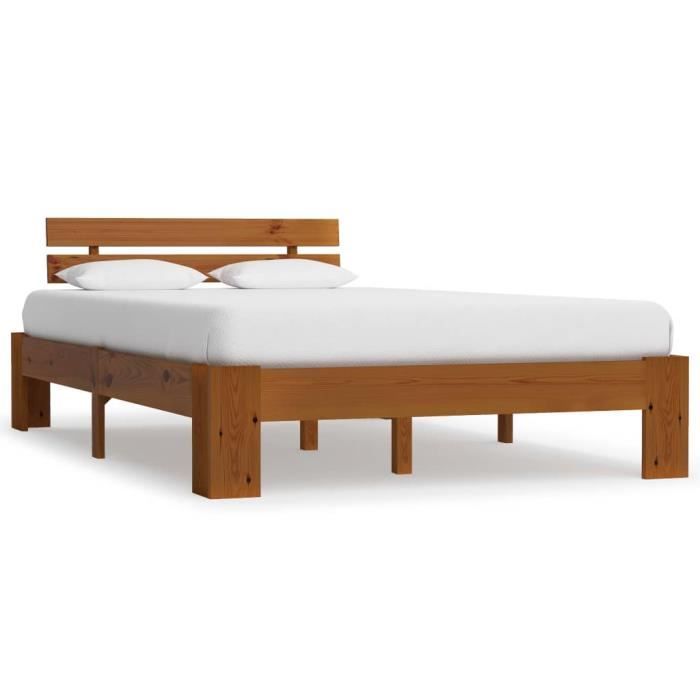 2022 Remise - Jills Cadre de lit Marron miel Bois de pin massif 140x200 cm avec design pratique Qualité supérieure FR591
