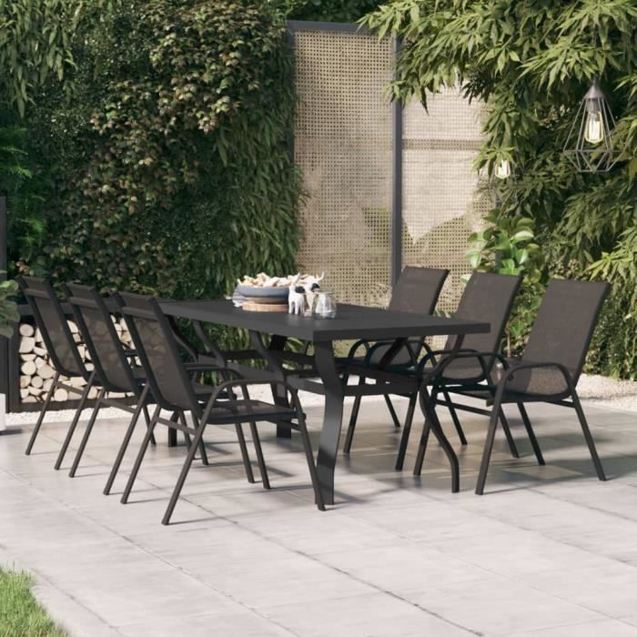 vidaxl table de jardin noir 180x80x70 cm acier et verre  318769