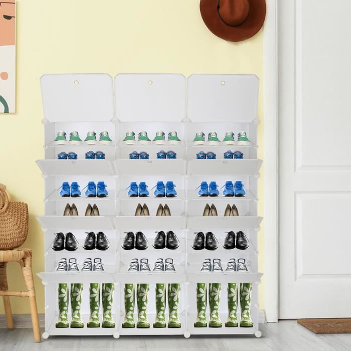 Lot de 18 boites cubes rangement à chaussures modulable avec portes transparentes - dim. 25L x 35l