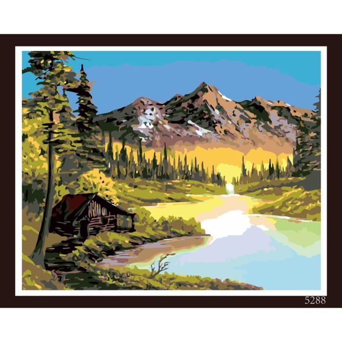 YEESAM ART New vernice da numeri per adulti e bambini – Valley Maple Forest Stream 40,6 x 50,8 cm in lino – DIY Digital painting by Numbers Kits su tela, Without Frame