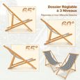 COSTWAY Chaise Longue Pliante en Bambou, avec Dossier Réglable en 3 Positions, pour Terrasse Piscine Cour Plage, Charge 160 KG-1