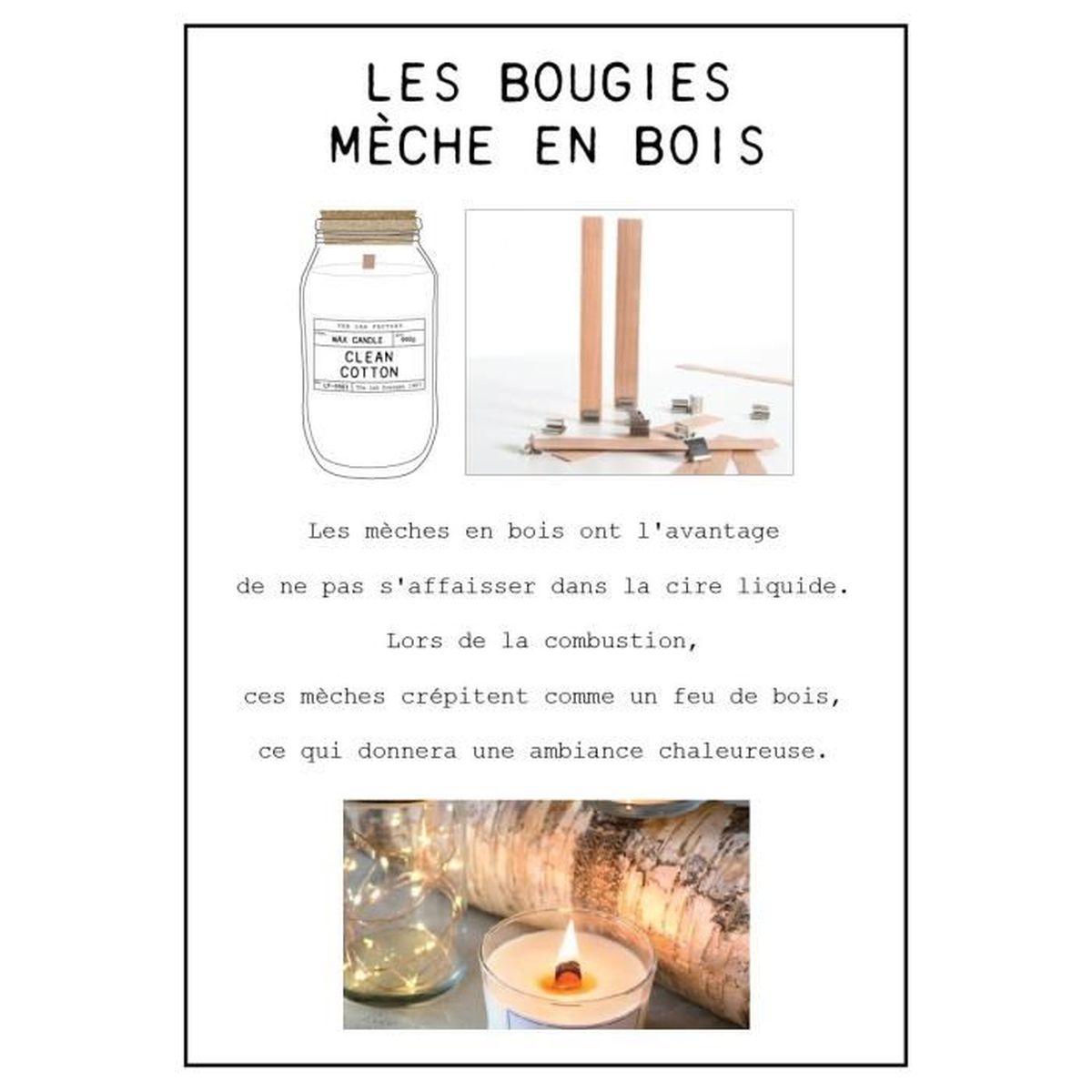 Meche Bougie Bois, 25 Pièces Mèche de Bougie,avec 50 Bases en Métal, pour  la Fabrication Artisanale de Bougies, 13 x 130[S313] - Cdiscount Beaux-Arts  et Loisirs créatifs