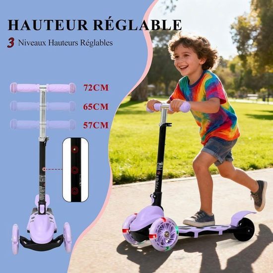 Trottinette enfants - AIYAPLAY - 3 à 8 ans - pliable - 2 roues - LED